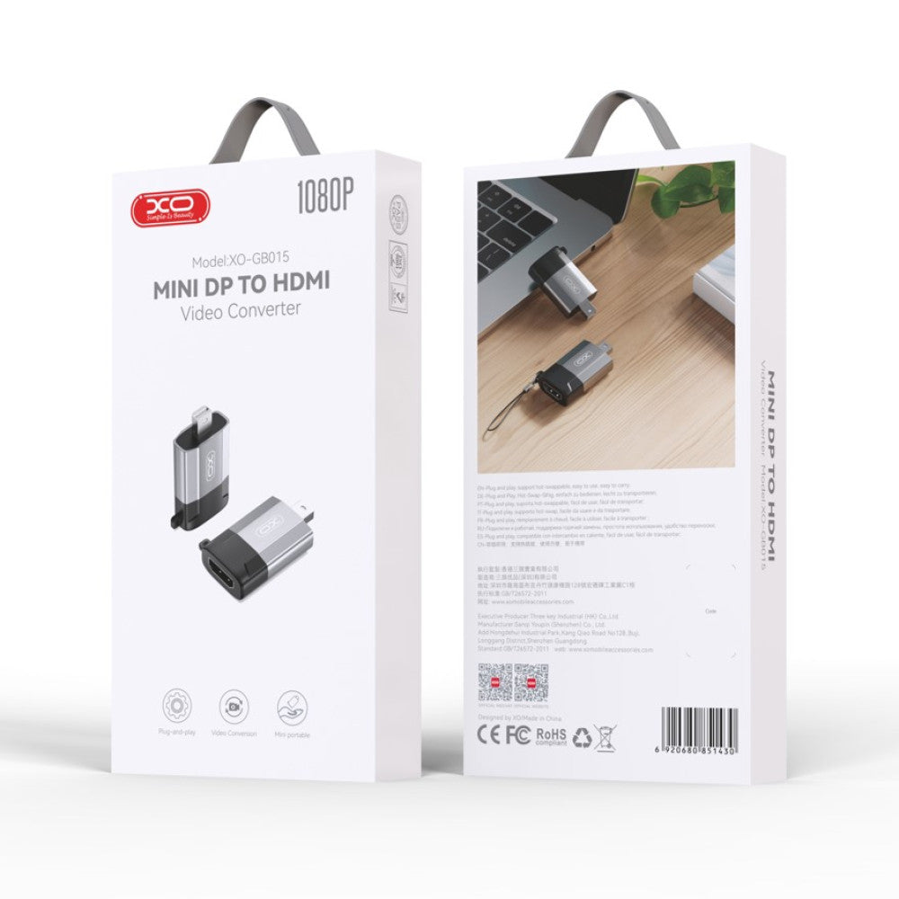 XO Video Adapter Mini DisplayPort to HDMI 4K, Grey XO Video Adapter Mini DisplayPort to HDMI 4K, Grey